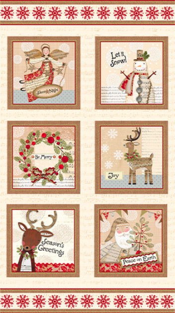 White Christmas Cream Block Panel 24"-Benartex Fabrics-My Favorite Quilt Store