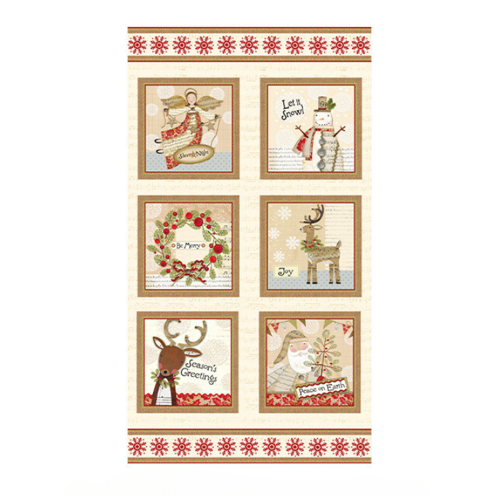 White Christmas Cream Block Panel 24"-Benartex Fabrics-My Favorite Quilt Store