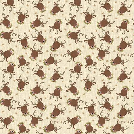 White Christmas Cream Reindeer Portrait Fabric-Benartex Fabrics-My Favorite Quilt Store