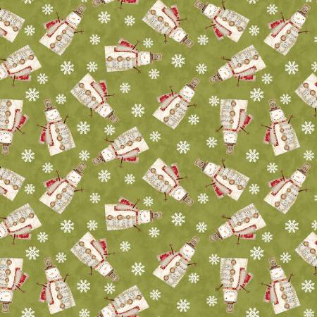 White Christmas Green Musical Snowman Fabric-Benartex Fabrics-My Favorite Quilt Store