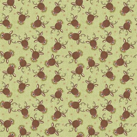 White Christmas Green Reindeer Portrait Fabric-Benartex Fabrics-My Favorite Quilt Store