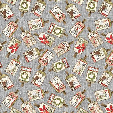 White Christmas Grey Tossed Tags Fabric-Benartex Fabrics-My Favorite Quilt Store