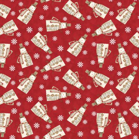 White Christmas Red Musical Snowman Fabric