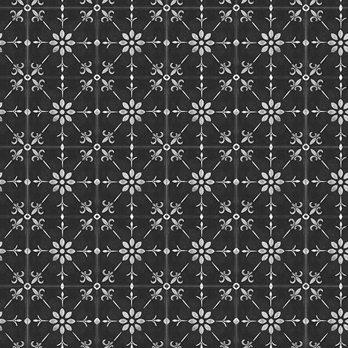 White Cottage Farm Charcoal Vintage Tile Fabric-3 Wishes Fabric-My Favorite Quilt Store