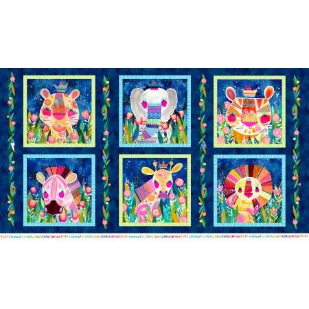 Wild At Heart Navy Jungle Animal 24" Block Panel-P & B Textiles-My Favorite Quilt Store