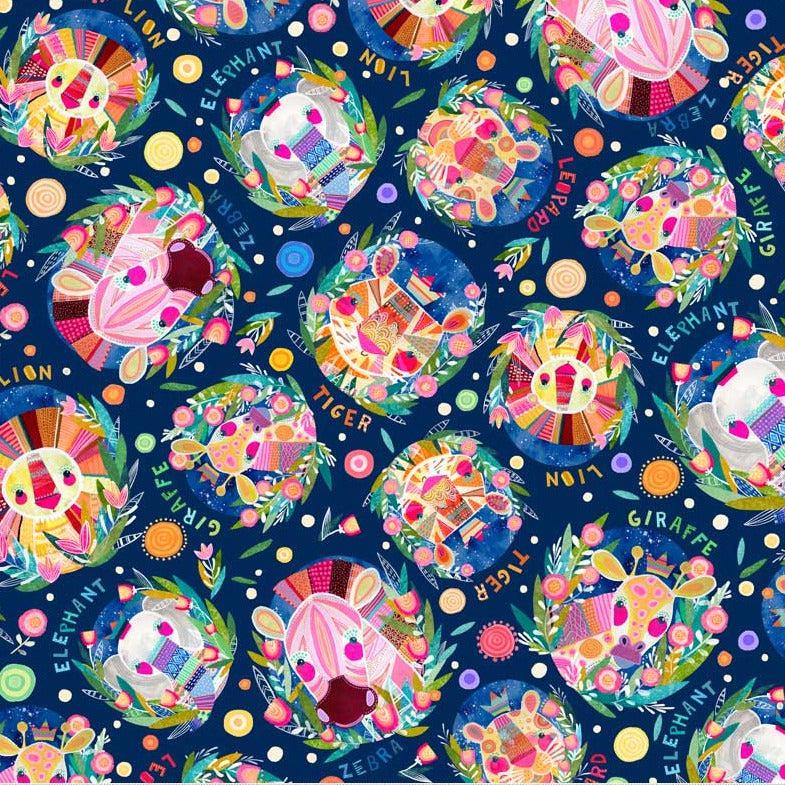 Wild At Heart Navy Jungle Animal Toss Fabric-P & B Textiles-My Favorite Quilt Store