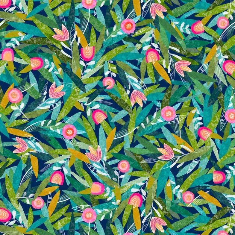 Wild At Heart Navy Jungle Floral Fabric-P & B Textiles-My Favorite Quilt Store