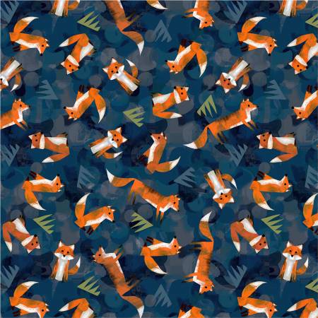 Wild North Navy Wild Foxes Fabric