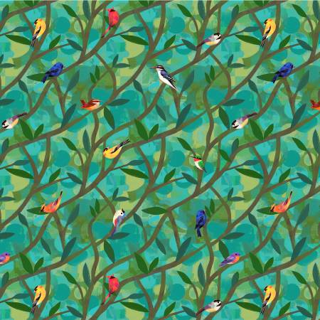 Wild North Teal North American Birds Fabric