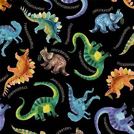 Wild One Black Dino And Friends Fabric