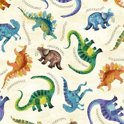 Wild One Cream Dino And Friends Fabric-Michael Miller Fabrics-My Favorite Quilt Store