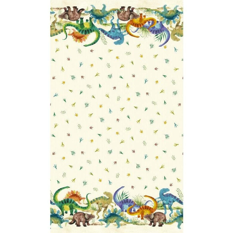 Wild One Cream Dino Kingdom Border Fabric