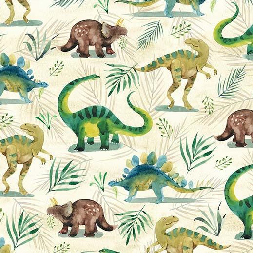 Wild One Cream Roaming Dino Fabric