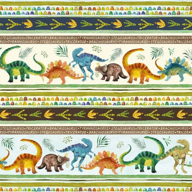 Wild One Multi Dino Kingdom Stripe Fabric