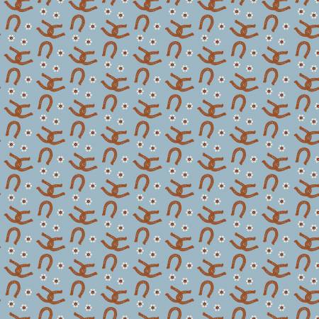 Wild Rose Blue Horseshoes Fabric