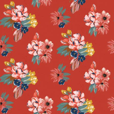 Wild Rose Red Floral Bouquet Fabric