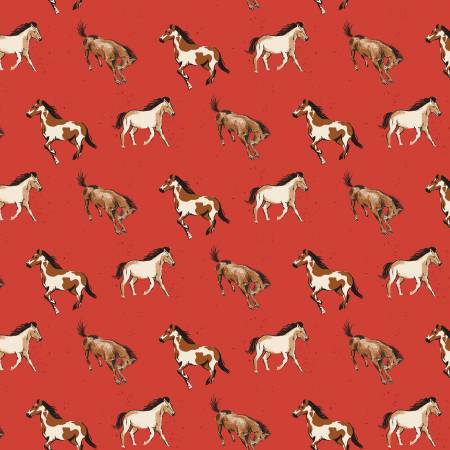 Wild Rose Red Horses Fabric-Riley Blake Fabrics-My Favorite Quilt Store