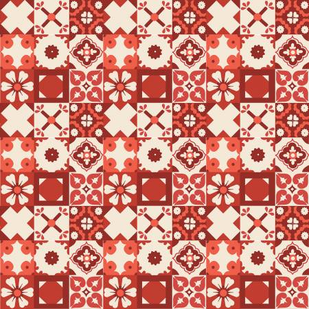 Wild Rose Red Tiles Fabric