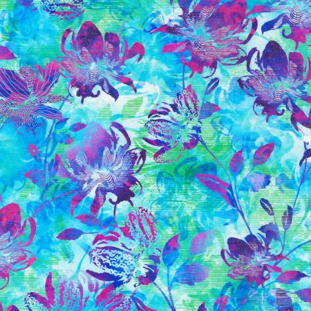 Wild Vista Aqua Orchids Fabric-Robert Kaufman-My Favorite Quilt Store
