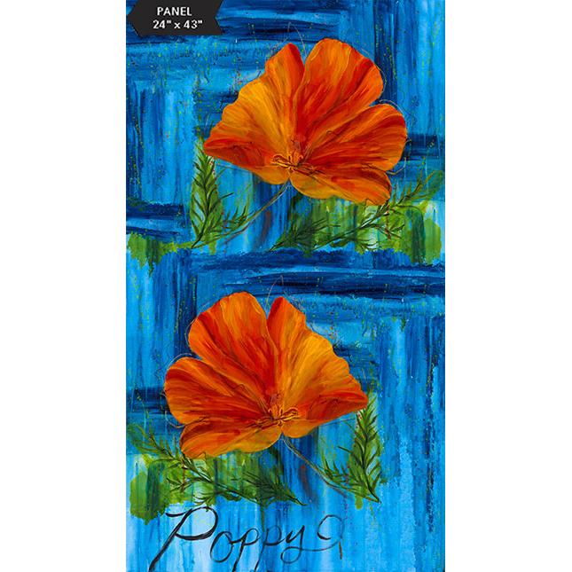 Wildflower Blue Poppy Floral 24" Panel-Northcott Fabrics-My Favorite Quilt Store