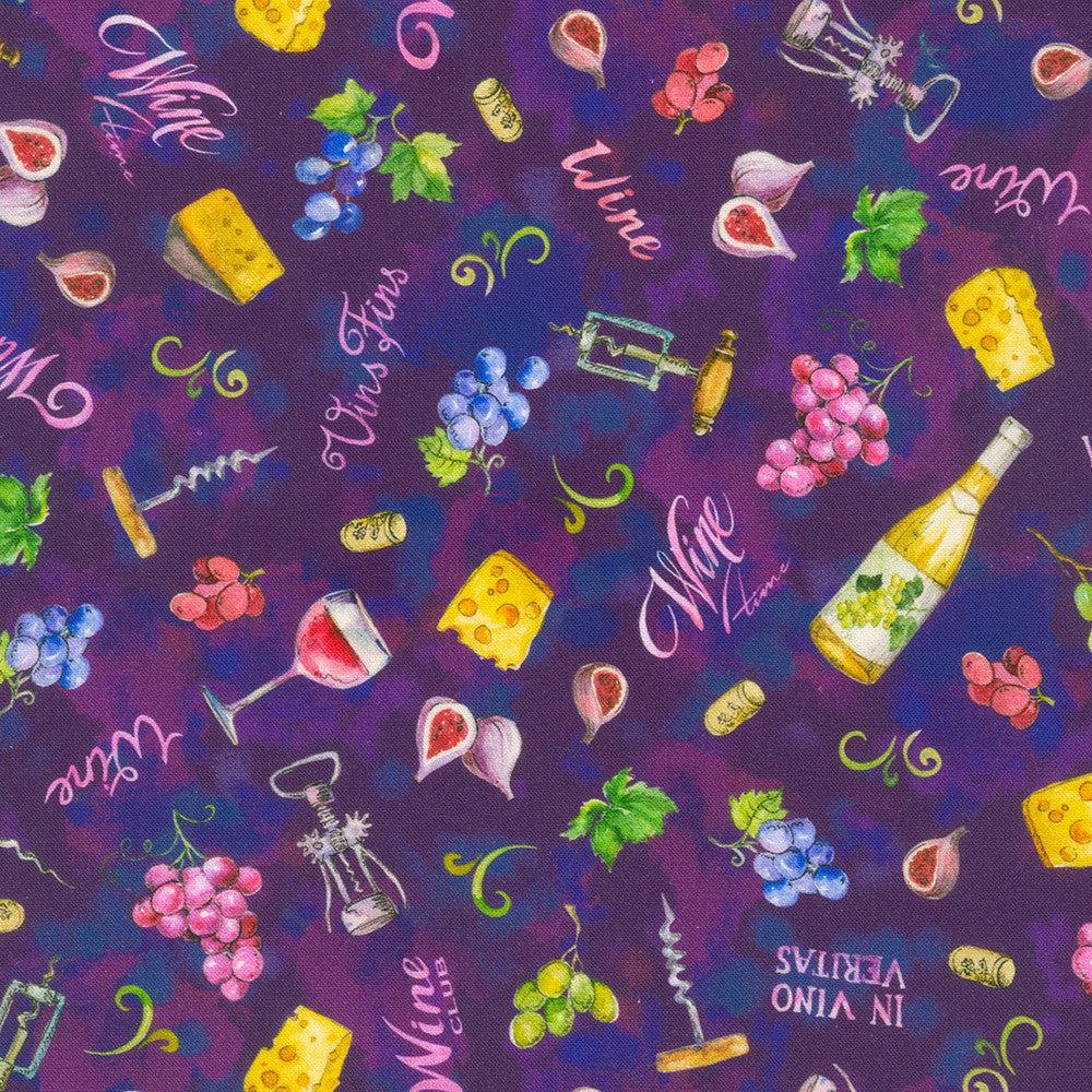 Wine Club Grape Words and Wine Fabric-Robert Kaufman-My Favorite Quilt Store