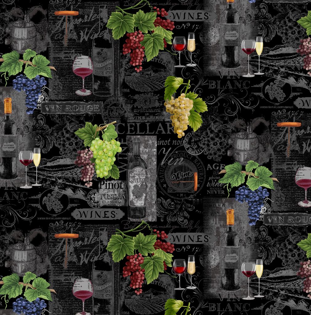 Wine Country Black Wine Chalkboard Fabrics-Timeless Treasures-My Favorite Quilt Store