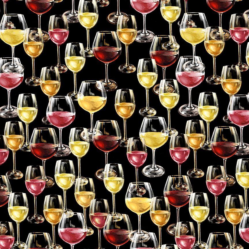 Wine Country Black Wine Glasses Fabrics