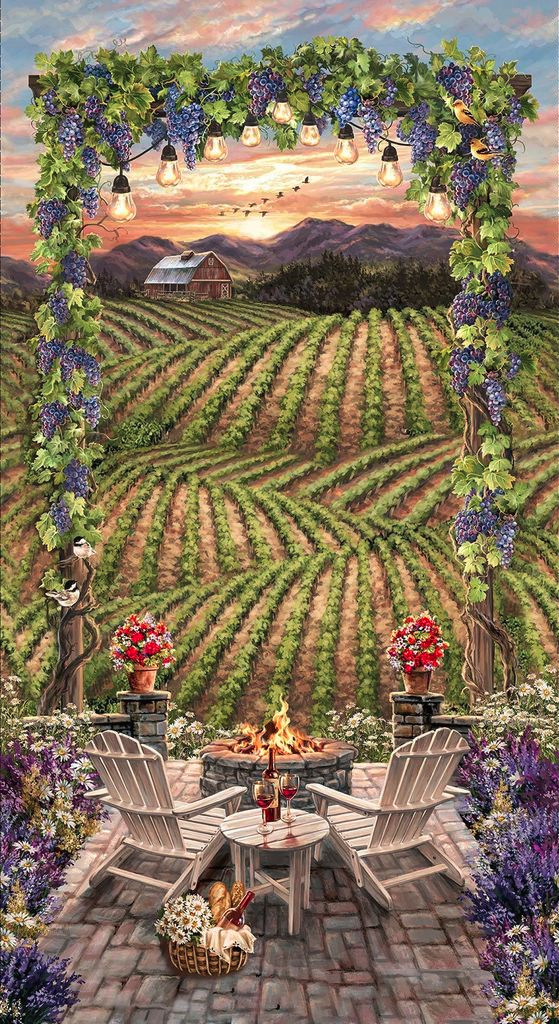 Wine Country Multi Beautiful Vineyard Sunset Panel 24"-Timeless Treasures-My Favorite Quilt Store