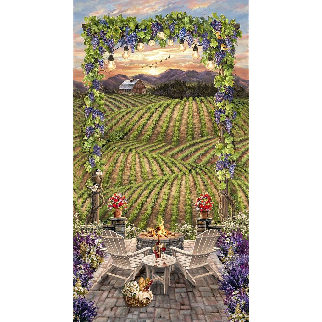 Wine Country Multi Beautiful Vineyard Sunset Panel 24"-Timeless Treasures-My Favorite Quilt Store