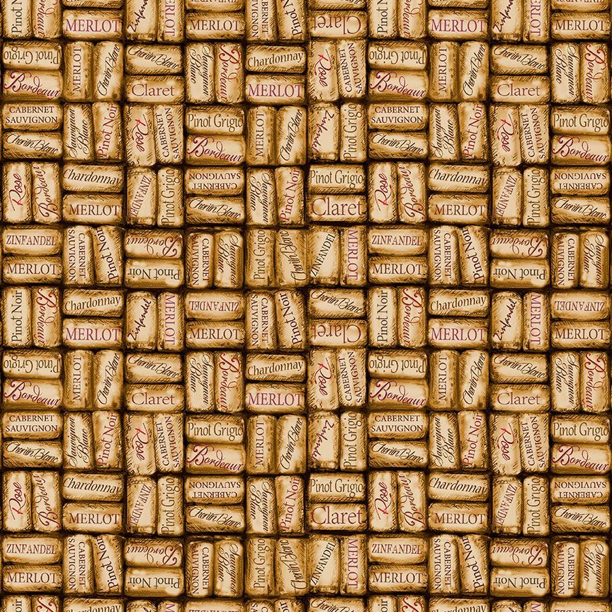 Wine Country Tan Packed Wine Corks Fabrics-Timeless Treasures-My Favorite Quilt Store