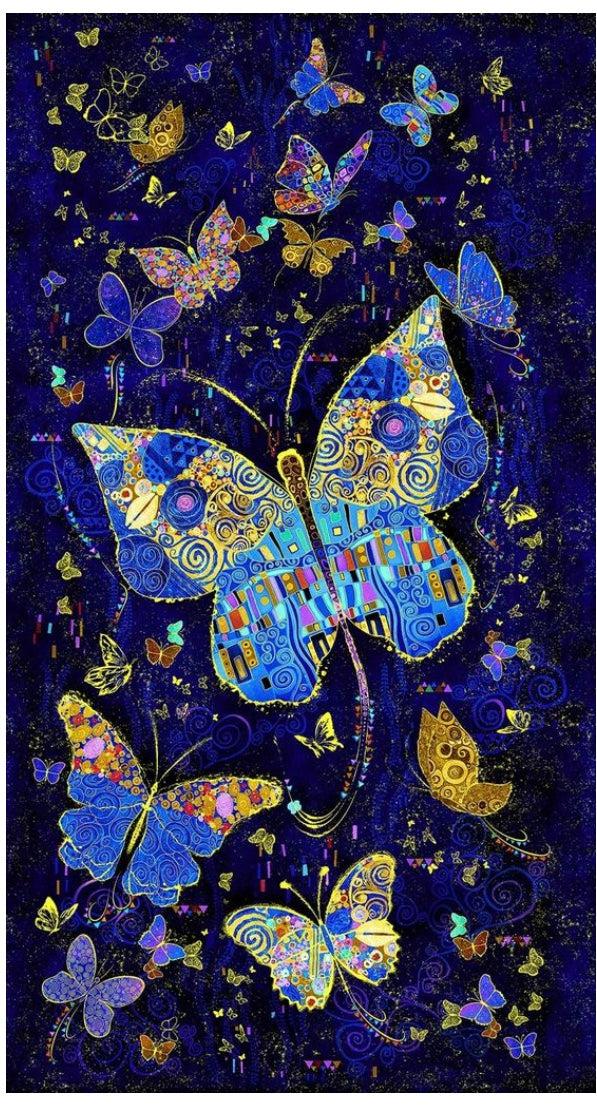 Wings of Gold Klimt Butterfly Metallic Panel 24" x 44"-Timeless Treasures-My Favorite Quilt Store