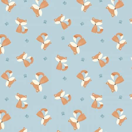 Winsome Critters Blue Fox Toss Fabric-Wilmington Prints-My Favorite Quilt Store