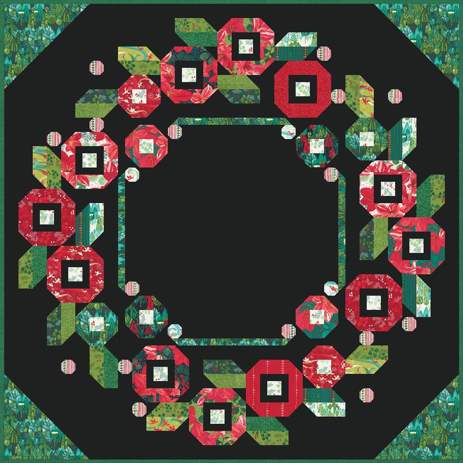 Winterly Black with Green Ring Around the Posies Quilt Kit