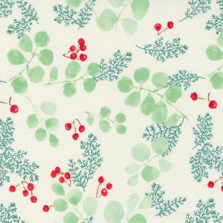 Winterly Cream Greenery and Berries Fabric