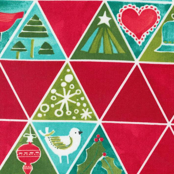 Winterly Crimson Christmas Tree Mosaic Geometrics Fabric