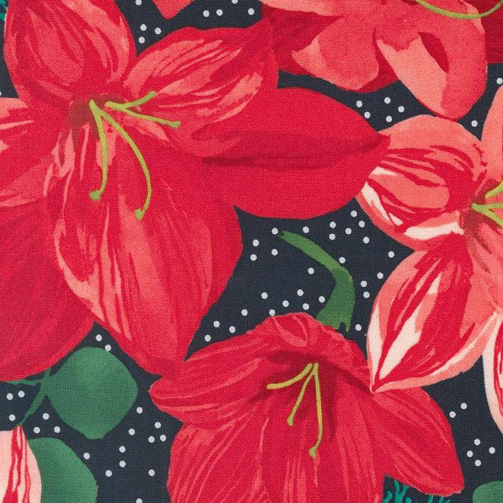 Winterly Soft Black Christmas Lily Large Floral Fabric