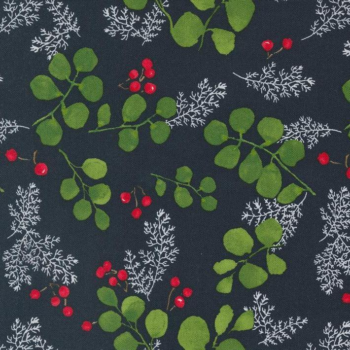 Winterly Soft Black Greenery and Berries Fabric