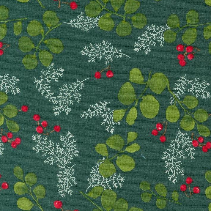Winterly Spruce Greenery and Berries Fabric