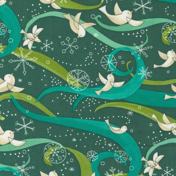 Winterly Spruce Novelty Birds With Ribbon Fabric-Moda Fabrics-My Favorite Quilt Store