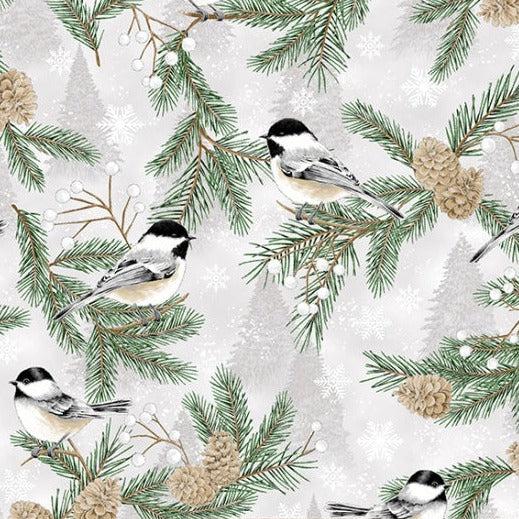 Winter's Eve Frost Silver Bird Fabric
