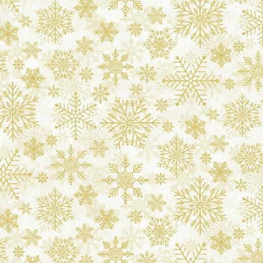 Winter's Eve Papyrus Gold Snowflakes Fabric