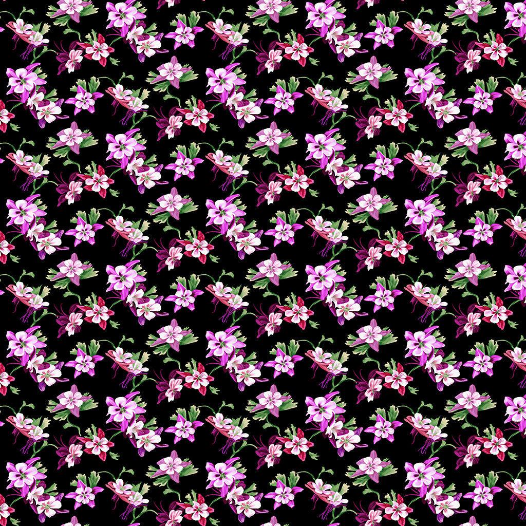 Woodland Eggplant Columbine Digital Print Fabric