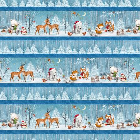 Woodland Gifts Multi Critters Repeating Stripe Fabric