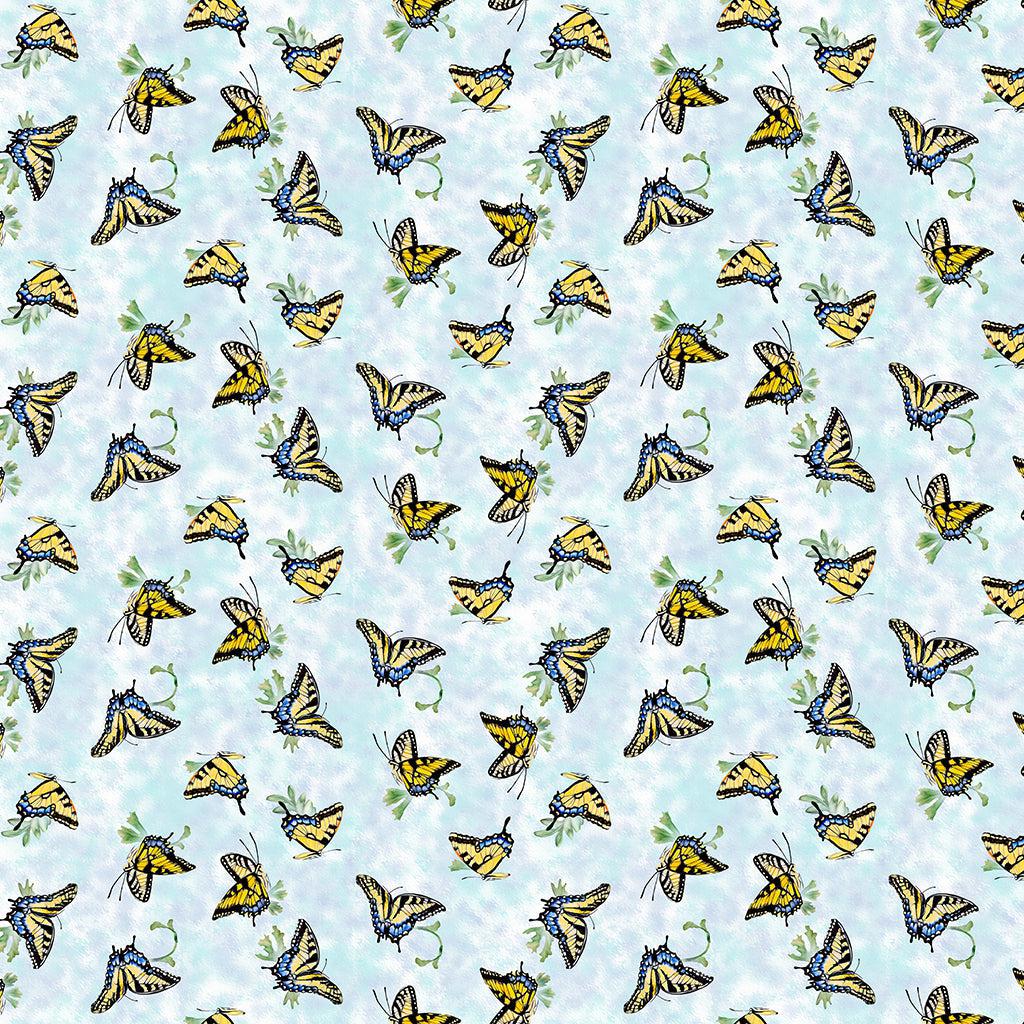 Woodland Light Sky Swallowtails Digital Print Fabric