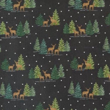 Woodland Winter Charcoal Black Tiny Tree Deer Novelty Dots Fabric