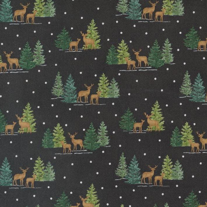 Woodland Winter Charcoal Black Tiny Tree Deer Novelty Dots Fabric