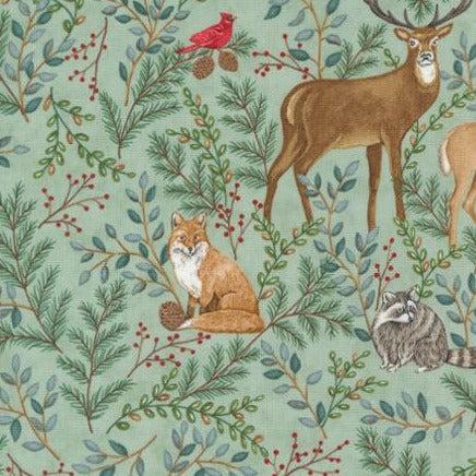 Woodland Winter Eucalyptus All Over Landscape Animals Pine Berry Fabric