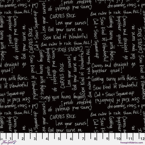 Writing on the Wall Black Curves Fabric-Free Spirit Fabrics-My Favorite Quilt Store