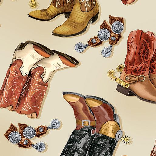 Yellowstone Cowboy Boots Ecru 108" Quilt Back Fabric