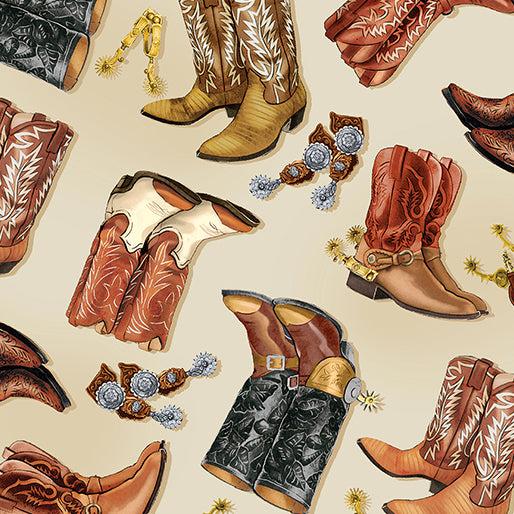 Yellowstone Cowboy Boots Ecru Fabric-Benartex Fabrics-My Favorite Quilt Store